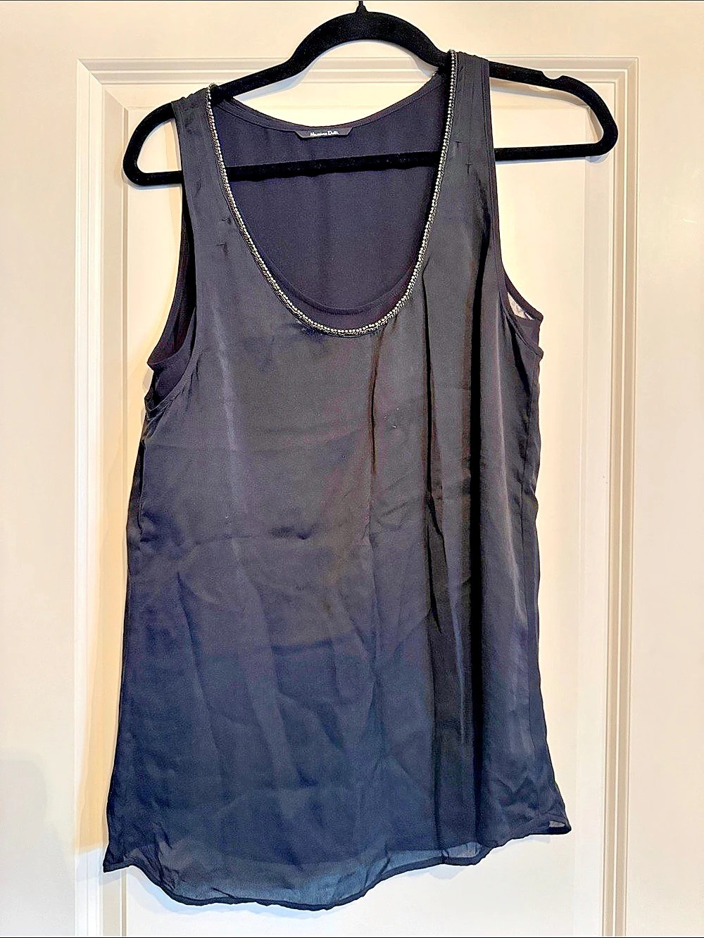 Massimo Dutti - Chain Trim 100% silk Black Tank Top - Size Small